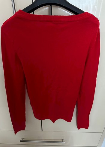 Kırmızı, Uzun Kollu, Kalp Detaylı Triko Kazak - Görsel 2