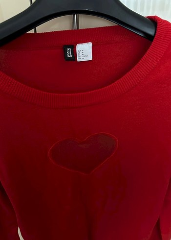 Kırmızı, Uzun Kollu, Kalp Detaylı Triko Kazak - Görsel 4