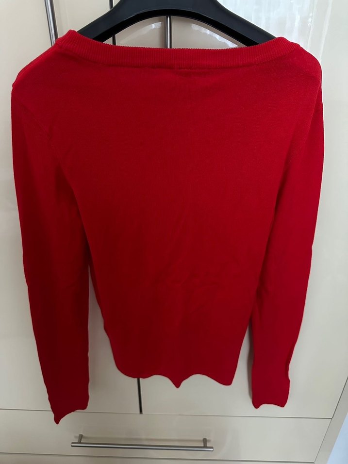 Kırmızı, Uzun Kollu, Kalp Detaylı Triko Kazak - Görsel 2