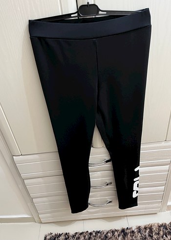 Siyah Fila Baskılı Pamuklu Kadın Tayt - Görsel 3