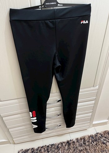 Siyah Fila Baskılı Pamuklu Kadın Tayt - Görsel 4