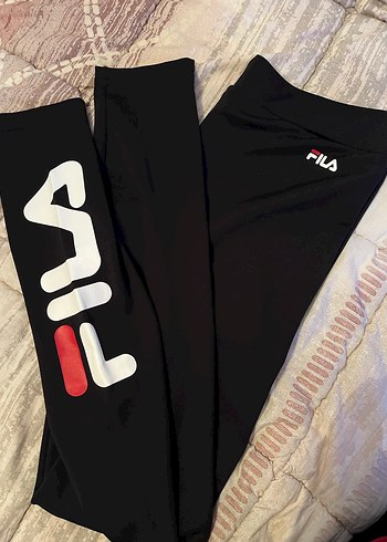 Siyah Fila Baskılı Pamuklu Kadın Tayt - Görsel 2