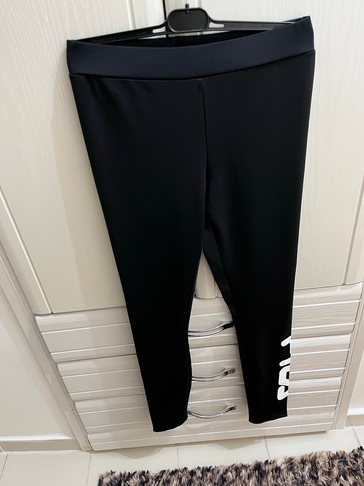 Siyah Fila Baskılı Pamuklu Kadın Tayt - Görsel 3