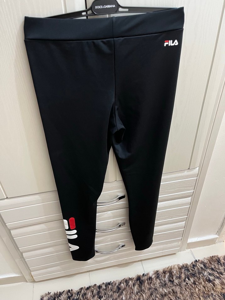 Siyah Fila Baskılı Pamuklu Kadın Tayt - Görsel 4