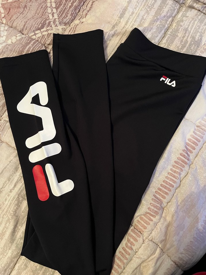 Siyah Fila Baskılı Pamuklu Kadın Tayt - Görsel 2