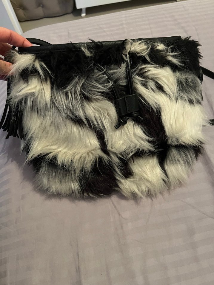 Kadın Zebra Desenli Kürklü Çanta - Görsel 2