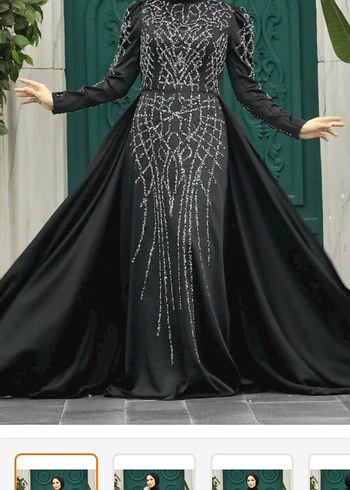 Uzun Kollu Siyah Gotik Abiye Elbise