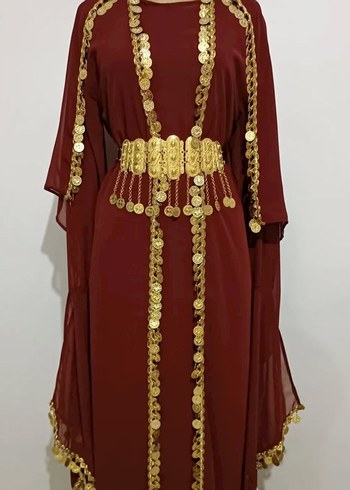 Diğer Bordo İşlemeli Kadın Bohem Uzun Elbise