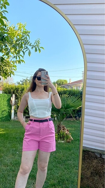 m Beden Karol Kemerli Pembe Şort