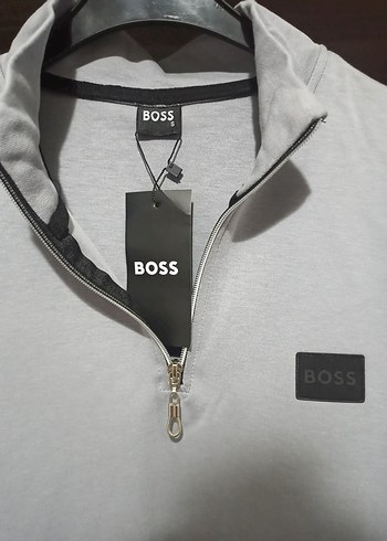 s Beden gri Renk Gri BOSS Fermuarlı Erkek Sweatshirt