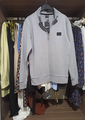 Gri BOSS Fermuarlı Erkek Sweatshirt