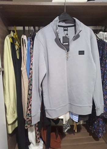 Hugo Boss Gri BOSS Fermuarlı Erkek Sweatshirt