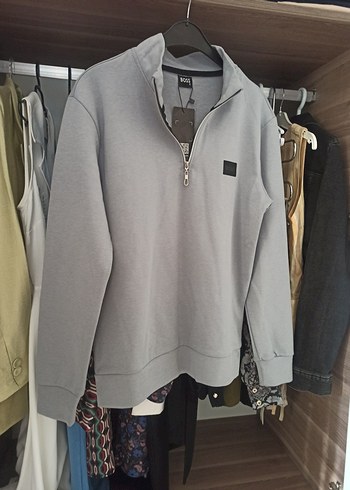 Hugo Boss Gri Fermuarlı Erkek Sweatshirt