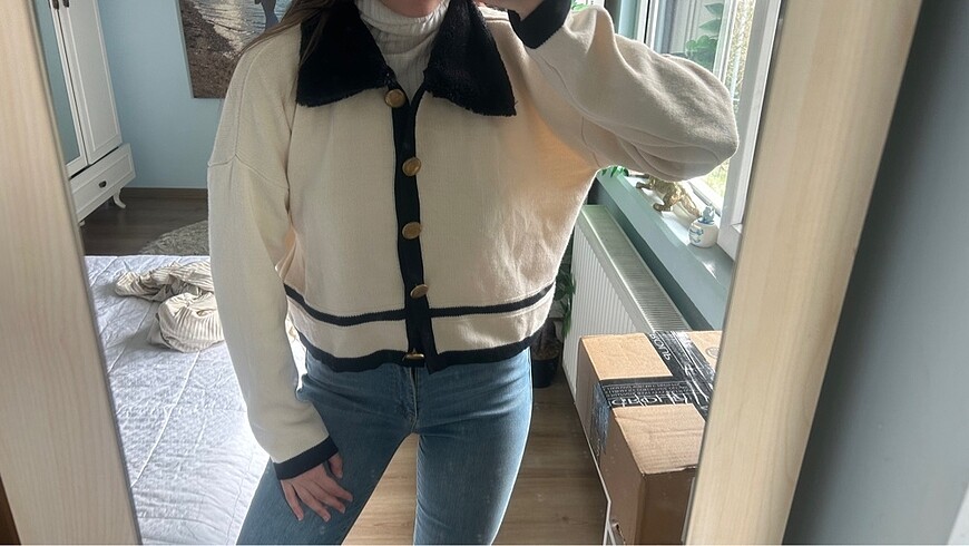 yakası kürklü hırka - Görsel 2