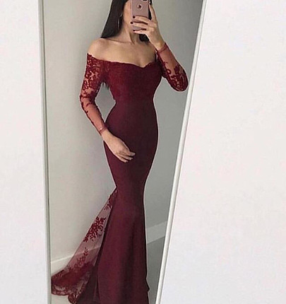 Bordo Abiye Uzun Elbise