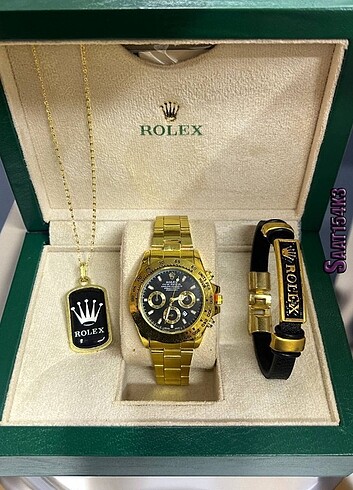 Beden altın Renk Rolex saat kolye bileklik yüzük çakmak seti