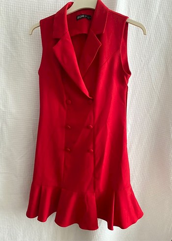 Kolsuz Kırmızı Mini İş Elbisesi - Görsel 2