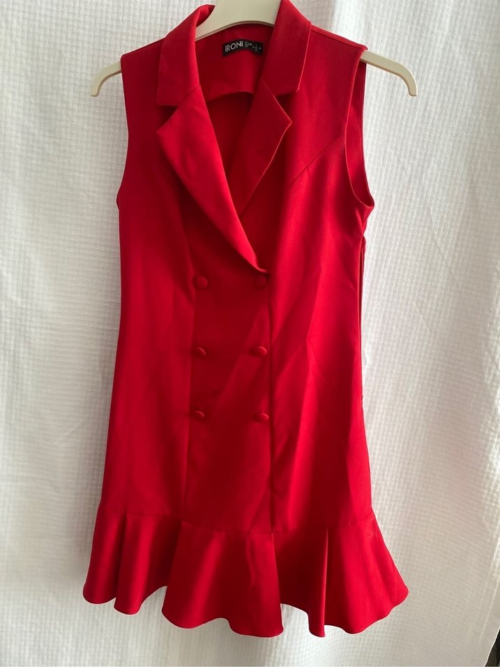 Kolsuz Kırmızı Mini İş Elbisesi - Görsel 2