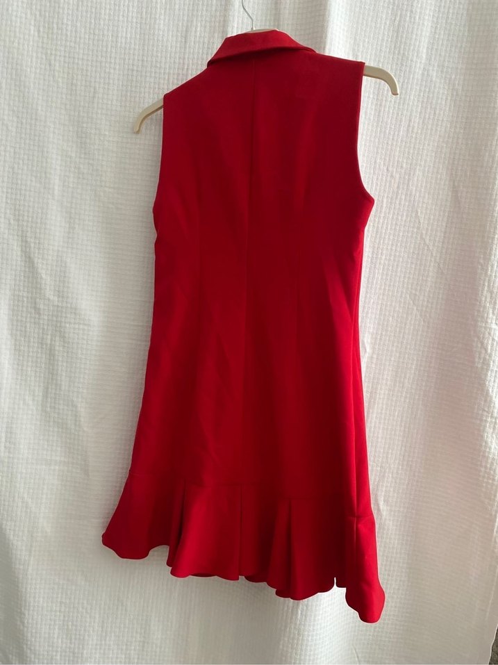 Kolsuz Kırmızı Mini İş Elbisesi - Görsel 4