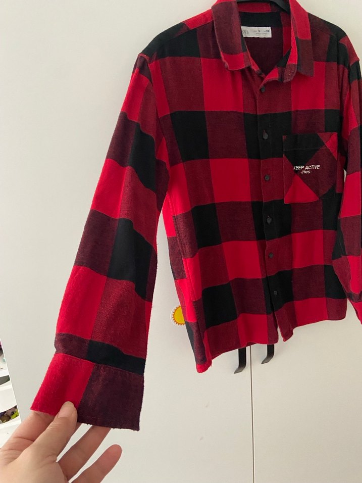 Düğmeli Kırmızı Kareli erkek çocuk gömlek - Görsel 4