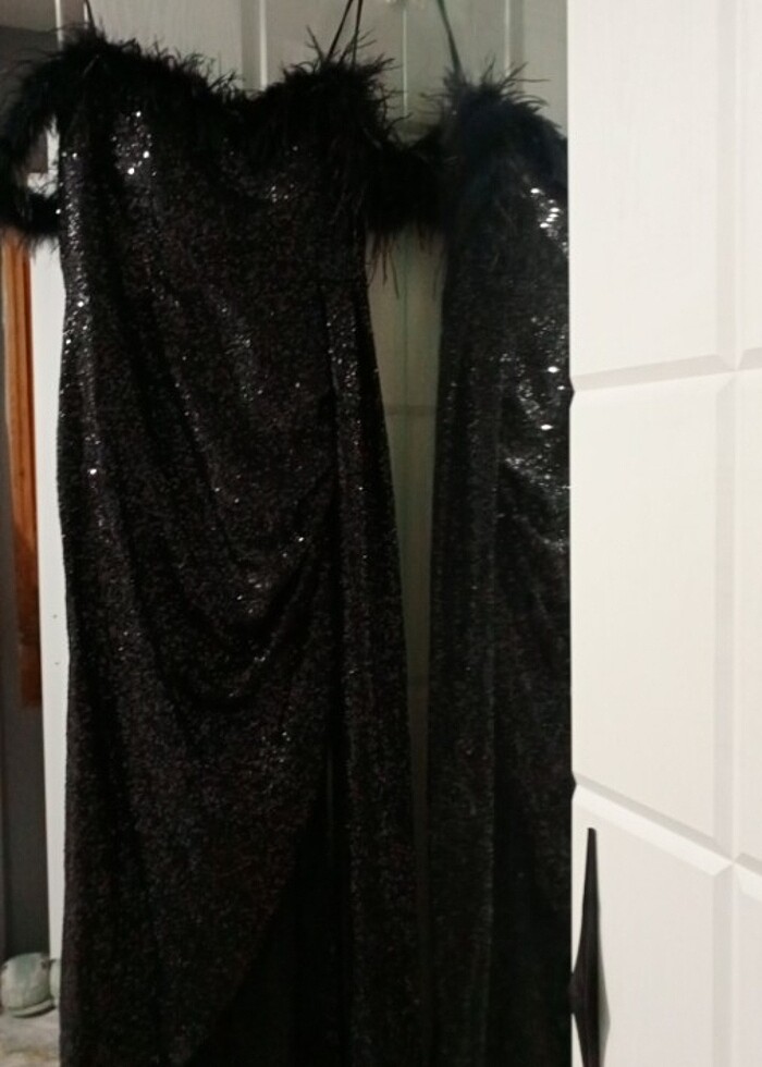 Siyah otris ip askılı size kadar yırtmac severek aldıgım esnek - Görsel 5