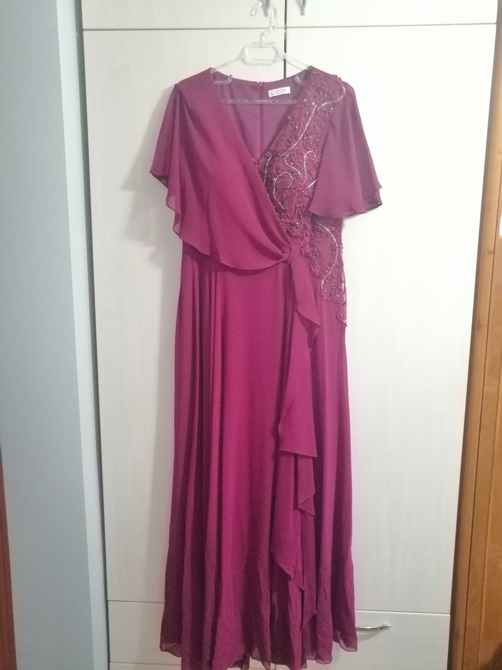 Bordo İşlemeli Uzun Abiye Elbise - Görsel 2