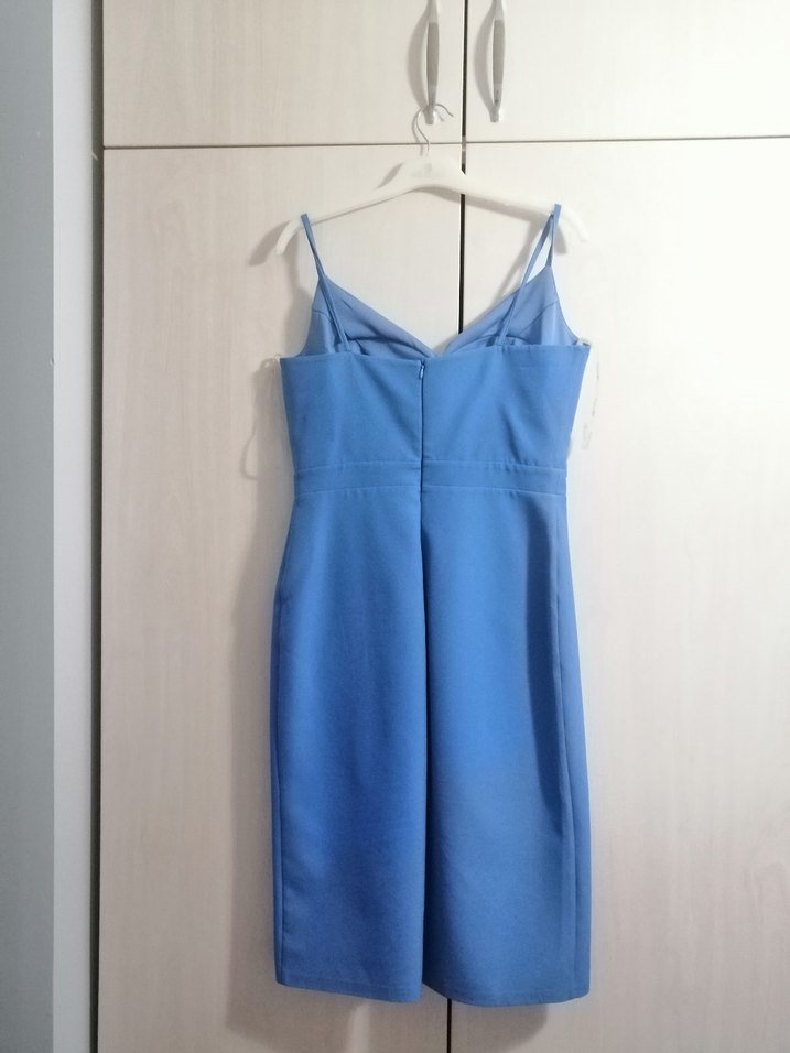 Mavi Drapeli V Yaka Midi Elbise - Görsel 2