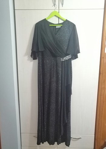 Siyah Drapeli Uzun V Yaka Kadın Abiye Elbise - Görsel 2