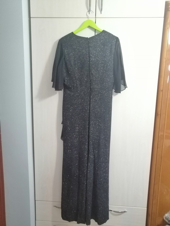 Siyah Drapeli Uzun V Yaka Kadın Abiye Elbise - Görsel 3