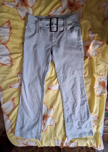 Gri Midi Boy Kemerli Kadın Kot Pantolon - Görsel 2