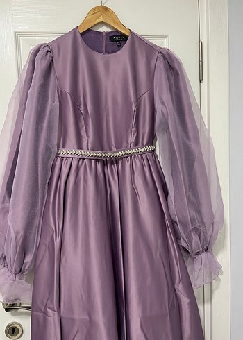 Uzun Mor Drapeli Kadın Abiye Elbise - Görsel 2