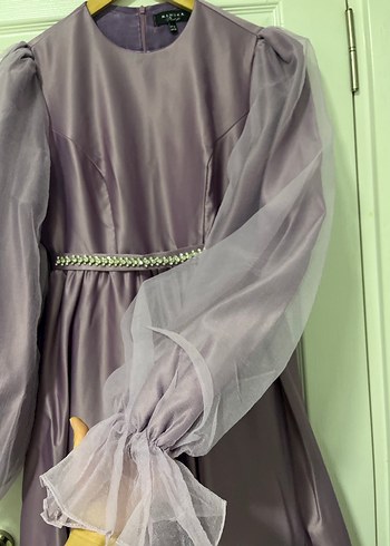 Uzun Mor Drapeli Kadın Abiye Elbise - Görsel 3