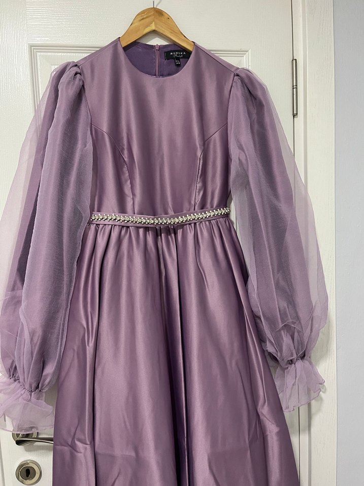 Uzun Mor Drapeli Kadın Abiye Elbise - Görsel 2