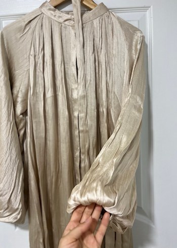 Bej Parıltılı Pilili elbise - Görsel 2