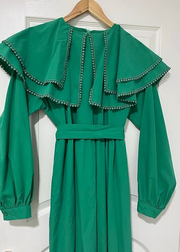 Uzun Yeşil Fırfırlı Bohem Elbise - Görsel 3