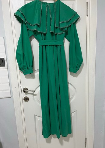 Uzun Yeşil Fırfırlı Bohem Elbise - Görsel 4