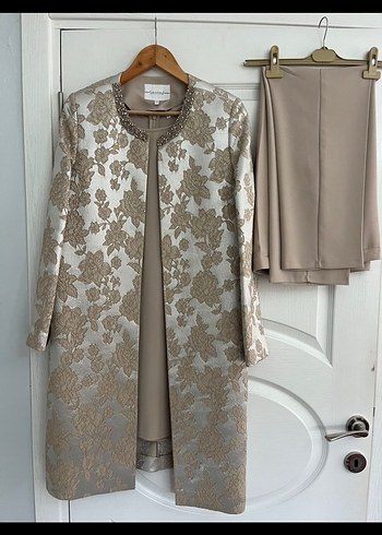 Bej Drapeli Kolsuz Uzun Kadın Takım - Görsel 3