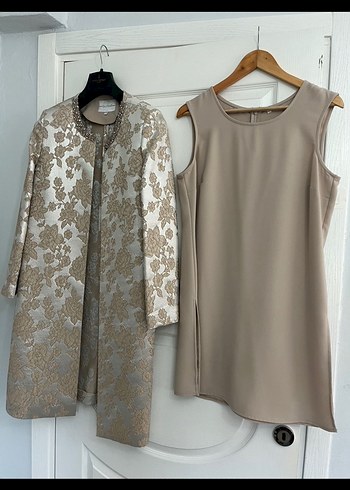 Bej Drapeli Kolsuz Uzun Kadın Takım - Görsel 4