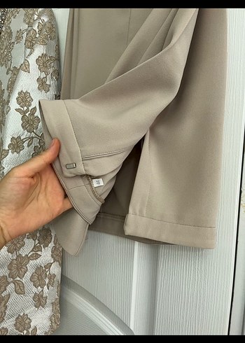 Bej Drapeli Kolsuz Uzun Kadın Takım - Görsel 5