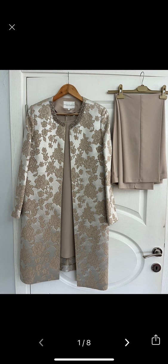 Bej Drapeli Kolsuz Uzun Kadın Takım - Görsel 3