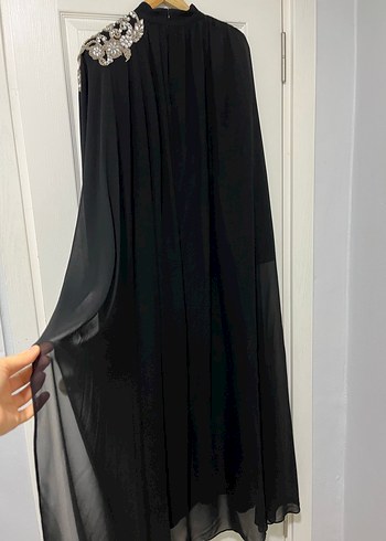 Siyah Drapeli Uzun Kadın Elbise - Görsel 5