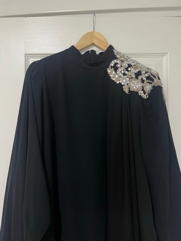 Siyah Drapeli Uzun Kadın Elbise - Görsel 3