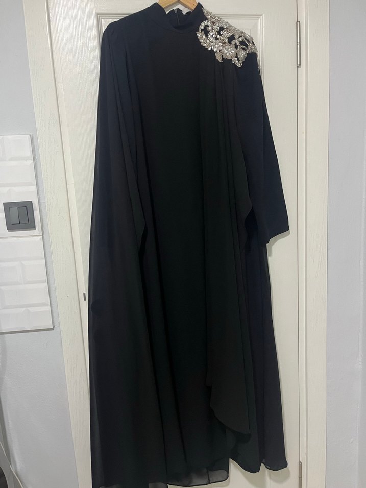 Siyah Drapeli Uzun Kadın Elbise - Görsel 2