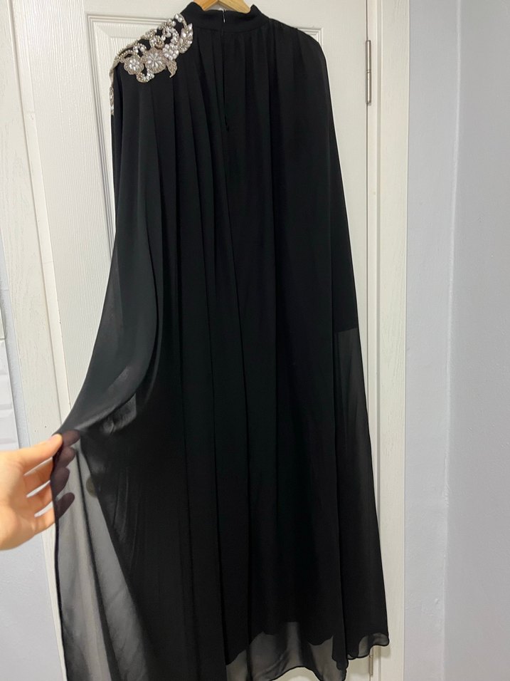 Siyah Drapeli Uzun Kadın Elbise - Görsel 5