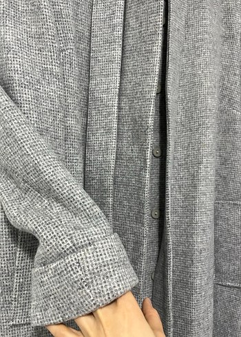 Açık Gri Uzun Kaban - Görsel 8