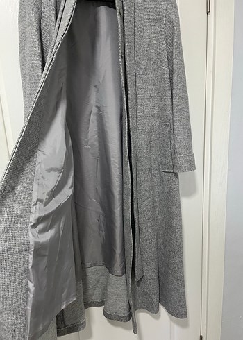 Açık Gri Uzun Kaban - Görsel 6