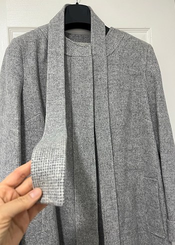 Açık Gri Uzun Kaban - Görsel 4