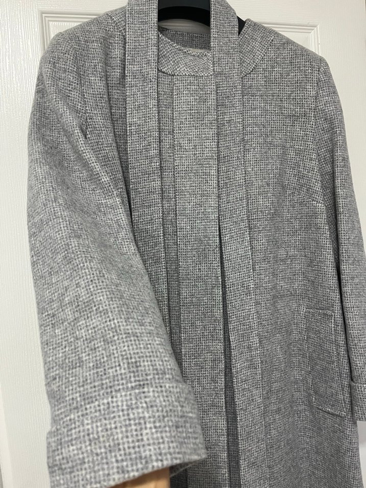 Açık Gri Uzun Kaban - Görsel 5