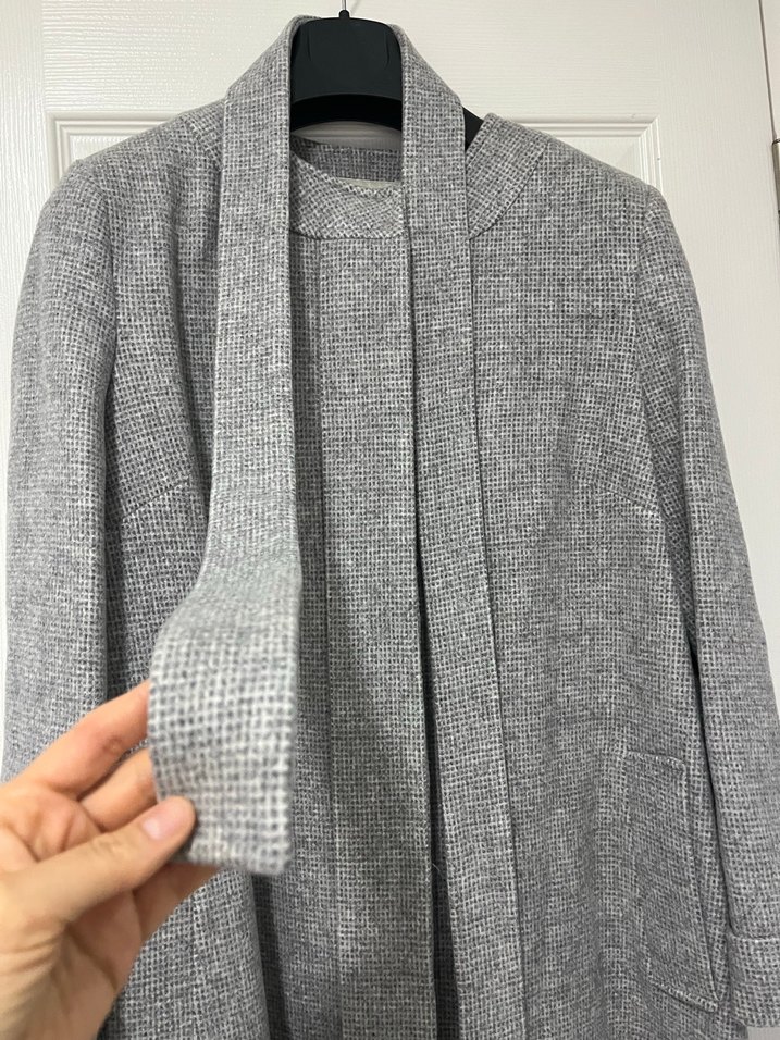 Açık Gri Uzun Kaban - Görsel 4