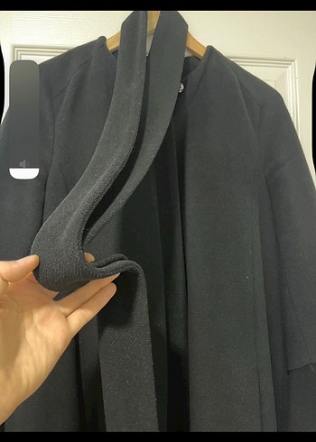 Siyah Uzun Kadın Kaban, Drapeli, Notch Yaka - Görsel 2